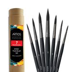 ARTIOS Round Paint Brushes Set - Handmade Professional Artist Painting Brush Set for Acrylic, Watercolor, & Gouache Painting with Brush Holder - Cruelty-Free (7 Round Brushes), Matte Black(Wood)