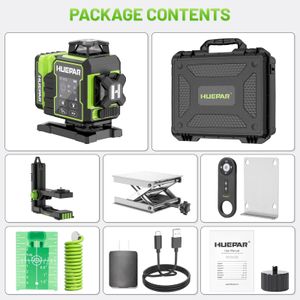 Huepar 4D Laser Level – Green Beam, 360° Self-Leveling Tool