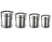 SHREE SAI TRADERS(RAJLAXMI) Stainless Steel Storage Heavy Kothi/Drum/PAWALI Set of 4 Piece with LID/for STORAGEGRAINS/AATA/Water/ - 10 kg ;15 kg, 25 kg, 30 kg, 4 Pieces, Steel