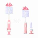 MADMOM 2-in-1 Baby Bottle Brush & Teat Brush with Suction Cup Stand – Soft Bristles, Non-Scratch Cleaning, BPA-Free, Durable Cleaning for Baby Feeding Bottles & Nipples | Pink