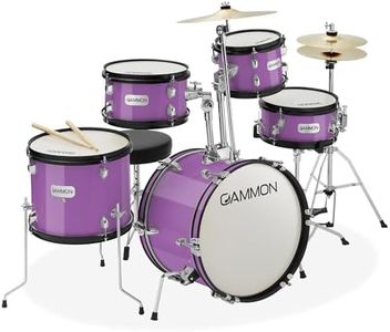 Gammon Percussion 5-Piece Junior Starter Drum Kit with Cymbals, Hardware, Sticks, & Throne - Purple