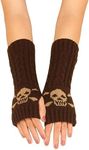 SHENHE Women's Skeleton Pattern Fingerless Thumb Hole Knitted Wrist Length Mitten Gloves Skull Brown one-size