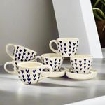 Praahi Lifestyle Ceramic Love Latte Coffee Mug & Dessert Plate Set | Blue Heart | Perfect for Home and Office | Set of 6 Cups & 6 Plates, 300 ML | Best for Diwali Gift