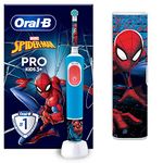 Oral-B Pro Kids Electric Toothbrush, 1 Toothbrush Head, x4 Spiderman Stickers, 1 Travel Case, 2 Modes with Kid-Friendly Sensitive Mode, For Ages 3+, 2 Pin UK Plug, Blue