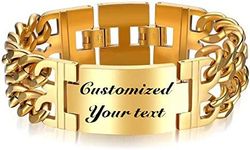 Thintom Men's ID Name Bracelet Stainless Steel Personalized Gift for Him Customized Engrave (Gold)