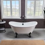 WOODBRIDGE 59" Heavy Duty Acrylic Double Slipper Clawfoot Bath Tub with Matte Black Feet + Matte Black Drain &Overflow