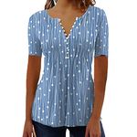 KCatsy Women Short Sleeve Dot Spot Striped Top Summer Spring Fall V-Neck Button-Up T-Shirt Elegant Blouse B Short Sleeve Blue 3XL 18