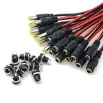 20pcs Male & Female Red Black DC Power Adapter for CCTV DVR Camera Lead Plug Pigtail Cable and 10pcs DC Power Jack Socket Female Panel Mount Connector 2.1x5.5mm / 0.08x0.22inch