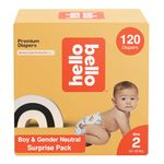 Hello Bello Diapers, Size 2 (10-16 lbs) Surprise Pack for Boys - 120 Count of Premium Disposable Baby Diapers, Hypoallergenic with Soft, Cloth-Like Feel - Assorted Boy & Gender Neutral Patterns