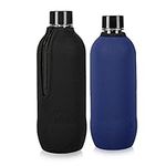 kwmobile Neoprene Cover Compatible with SodaStream Bottle - Cover Cooler with Zipper for Glass Bottle - Set of 2, Black/Blue