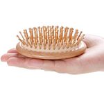 Pig Bristle Round Brush - Anti-Static Wood Pins, Compact Travel-Friendly Design for All Hair Types