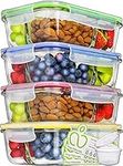 Glass Food Containers With Lids 3 Compartment (4 Pack 1000ml) - Airtight Glass Meal Prep Containers Glass Containers With Lids - Glass Storage Containers With Lids Glass Food Storage Containers