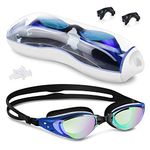 BROTOU Swimming Goggles, Anti Fog Swim Goggles with UV, Unisex for Adult and Kids (BLACK BLUE)