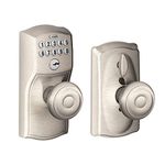 Schlage FE595 CAM 619 GEO Camelot Keypad Entry with Flex-Lock and Georgian Style Knobs, Satin Nickel