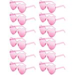 12 Pack Pink Heart Sunglasses for Women, Fun Heart Shape Sunglasses Bachelorette Party, Rimless Heart Party Glasses Bulk