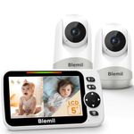 Blemil Upgrade Baby Monitor with 30-Hour Battery, 5" Large Split-Screen Video Baby Monitor with 2 Cameras and Audio, Remote Pan/Tilt/Zoom, Two-Way Talk, Room Temperature, Auto Night Vision