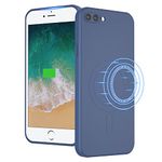 UEEBAI Liquid Silicone Wireless Charging Phone Case for Apple iPhone 8 Plus, Built-in Magnets Compatible with MagSafing Faster Charging Slim Fit Soft Microfiber Cover - Dark Blue