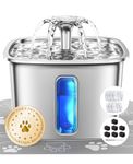 Veken Innovation Award Winner Stainless Steel Cat Water Fountain, 108oz/3.2L Pet Fountain with 7 Replacement Filters & 7 Pre-Filter Sponges & Silicone Mat, for Cats, Dogs (Silver)