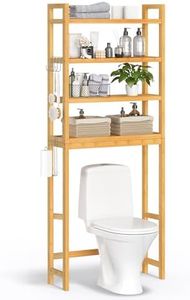 SONGMICS Over The Toilet Storage, 4-Tier Over Toilet Bathroom Organizer with Adjustable Shelves, 10.2 x 24.8 x 72.8 Inches, Space-Saving, Natural Beige UBTS041N01