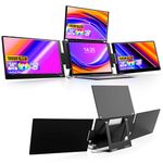 KPKUE 14" Triple Laptop Screen Extender, FHD IPS Multi Screen Extender with USB-C/USB-A, One Cable Connection Laptop Monitor Extender Compatible with Mac Windows Fits 11.6-15.6 Inch Laptops