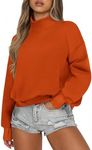 PINSPARK Womens Sweatshirt Long Sleeve Turtleneck Fall Outfits No Hood Fleece Lined Warm Tops with Pockets Thumb Hole 2024 Preppy Clothes,Orange Small