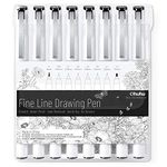 Ohuhu Fineliner Pen, Set of 8 Pack Ultra Drawing Pens, 8 Assorted Tip Sizes, 7 Fine Tip Markers & A Brush Pen, Black Ink Fine Line Pen for Drawing Details & Artist Illustration, Sketching, Manga