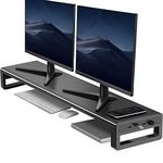 Dual Monitor Stand Riser with 4 USB 3.0 Hub Ports, Aluminum Strong&Sturdy for Computer, TV, PC, Printer, Multi Media Speaker-Multifunctional Desktop Organizer