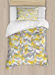 Ambesonne Grey and Yellow Duvet Cover Set Twin Size, Geometric Vintage 60s Home Pattern Inspired Herringbone Zig Zag Lines, Decorative 2 Piece Bedding Set with 1 Pillow Sham, Grey Yellow