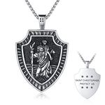 St Christopher Necklace for Men Women 925 Sterling Silver Saint Christopher Medal Pendant Protect Us Amulet Necklace Travel Protector Religious Jewellery Birthday Gifts for Dad Boys Boyfriend