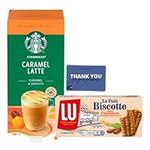 Coffee and Biscuit Bundle Consists of Starbucks Caramel Latte Premium Instant Coffee Sachets (5 sachets) with LU Le Petit Biscotte Crunchy Cinnamon & Brown Sugar Biscuits (200g)