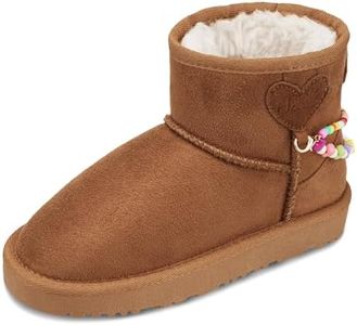 Stelle Girls Faux Fur Snow Boots Warm Winter with DIY Charm Chains Ankle Shoes for Little/Big Kids（Chestnut,6MB