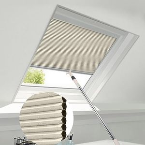 ZSTARR Manual Skylight Shades Cordless Honeycomb Blinds Full Blackout Light Filtering Fabric Window Shades for Skylight Roof Inclined Plane Room Windows (93021C-Light Khaki Black Out)
