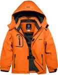 GEMYSE Boy's Mountain Waterproof Ski Jacket Windproof Fleece Outdoor Winter Coat with Hood (Orange,10-12Years,10/12)