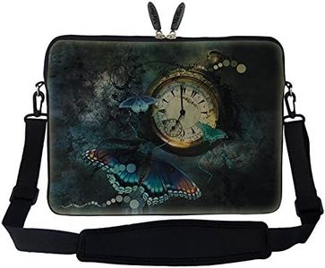 Meffort Inc 17 17.3 inch Neoprene Laptop Sleeve Bag Carrying Case with Hidden Handle and Adjustable Shoulder Strap - Clock Butterflies