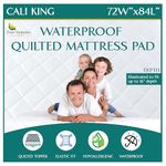 California King Size Waterproof Mattress Pad - Fitted Mattress Protector with Quilted Pillow Top Mattress Topper - Premium Quality Hypoallergenic Mattress Cover (72”x84”)