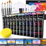 Ohuhu Acrylic Paint Set 12 Vibrant Colors 36Ml 6 Brushes And 3 Paint Canvases For Beginners With Tutorial For Painting Art Supplies For Ceramic Wood Fabric Model Rock Metal - Multicolor