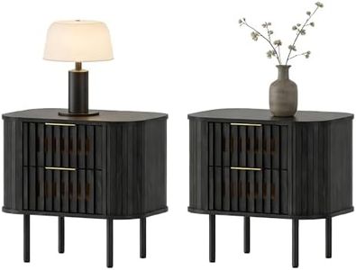 WMAPAT Wood Nightstand Set of 2,Fluted Bedside Table with 2 Drawers,Mid Century Modern End Table for Bedroom, Black,2 Pack