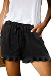 Shorts Womens Summer Beach Shorts Ladies Drawstring Elastic Waist Lounge Shorts Loose Trendy Solid Workout Shorts Beach Pants for Women Black Large