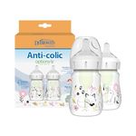 Dr. Brown's Anti-Colic Options+ Wide-Neck Baby Bottle Designer Edition Bottles, Woodland Decos, 5oz/150 ml, Level 1 Teat, Pack of 2, 0m+