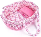 BABESIDE 2 Pcs Reborn Doll Accessories, Pink Floral Doll Carrier Foldable Doll Bed with Handle and Doll Pillow for 17-22 Inch Lifelike Dolls(Dolls not Included)