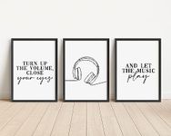 Set of 3 Music Lover Prints, Music Quote Wall Art Prints, Unframed Music Artwork, Bedroom Home Décor - A5 A4 A3 Black And White Line Wall Art