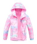 M2C Girls Rain Jacket Lightweight Hooded Fleece Lined Raincoat Gradient Pink 10-12