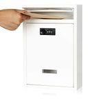 KYODOLED Locking Wall Mount Mailbox, Mail Boxes with Combination Lock for Outside, Security Drop Box with Code,12.4H x 8.54L x 3.35W Inches, White