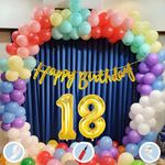 Mystic Toy Store 18th Multicolour Birthday Decoration Items for Boys Girls Kids Mens Women | 60 Pcs Mix Color Balloons | Gold Cursive Glitter Birthday Banner | Balloon Pump | Arch Tape | Glue Dots