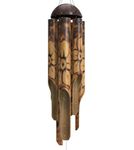 Nalulu Rustic Bamboo Wind Chimes - Outdoor Wood Wooden Windchimes, Large, Floral Burned Design with Coconut Crown, Handcrafted with Calming Deep Tones, Ideal Home Decor or Gift for Any Occasion