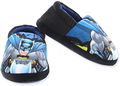 DC Comics Batman Superhero Boys Plush Aline Slippers (2-3 M US Little Kid, Blue/Black)