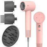 AINA Hair Dryer, Blow Dryer with Diffuser Brush Comb for Women - BLDC Hair Dryer - Brushless Motor, 110,000 RPM Lightweight, Ionic Travel, 3 Magnetic Attachments 110V/ALCI Plug(Pink)