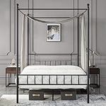 Yaheetech Canopy Bed Frames Metal Platform Four-Poster Canopied Bed Mattress Foundation with Classic Headboard and Footboard Sturdy Slatted Structure No Box Spring Needed Easy Assembly, Double Black