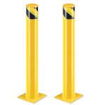 XSJ HARDWARE 36''Height 4.5''Diameter Safety Bollard Post｜Yellow Powder Coated Bolt Down Bollards with 8 Anchor Bolts｜Parking Post for Parking&Traffic-Sensitive Area(2 PCS)