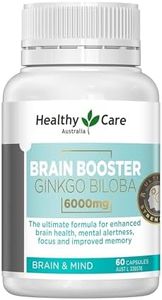 Healthy Care Brain Booster Ginkgo Biloba Capsules - Enhances Mental Alertness and Memory - Premium Dietary Supplement - All-Natural Ingredients - 60 Capsules - 6000 mg